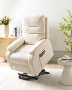 Sedia reclinabile elettrica RISE Poggiapiedi a scomparsa Tessuto Beige chiaro
