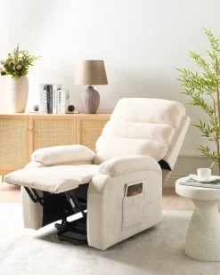 Sedia reclinabile elettrica RISE Poggiapiedi a scomparsa Tessuto Beige chiaro