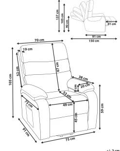 Sedia reclinabile elettrica RISE Poggiapiedi a scomparsa Tessuto Beige chiaro