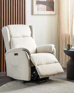 Sedia reclinabile elettrica ELEGY Poggiapiedi a scomparsa Velluto Beige chiaro