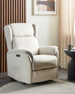 Sedia reclinabile elettrica ELEGY Poggiapiedi a scomparsa Velluto Beige chiaro