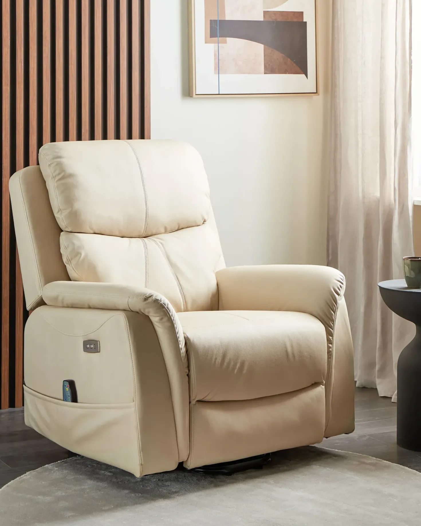 Sedia reclinabile elettrica GLORIE funzione massaggio Tessuto Beige chiaro