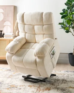 Sedia reclinabile elettrica ARES Poggiapiedi a scomparsa Tessuto Beige chiaro