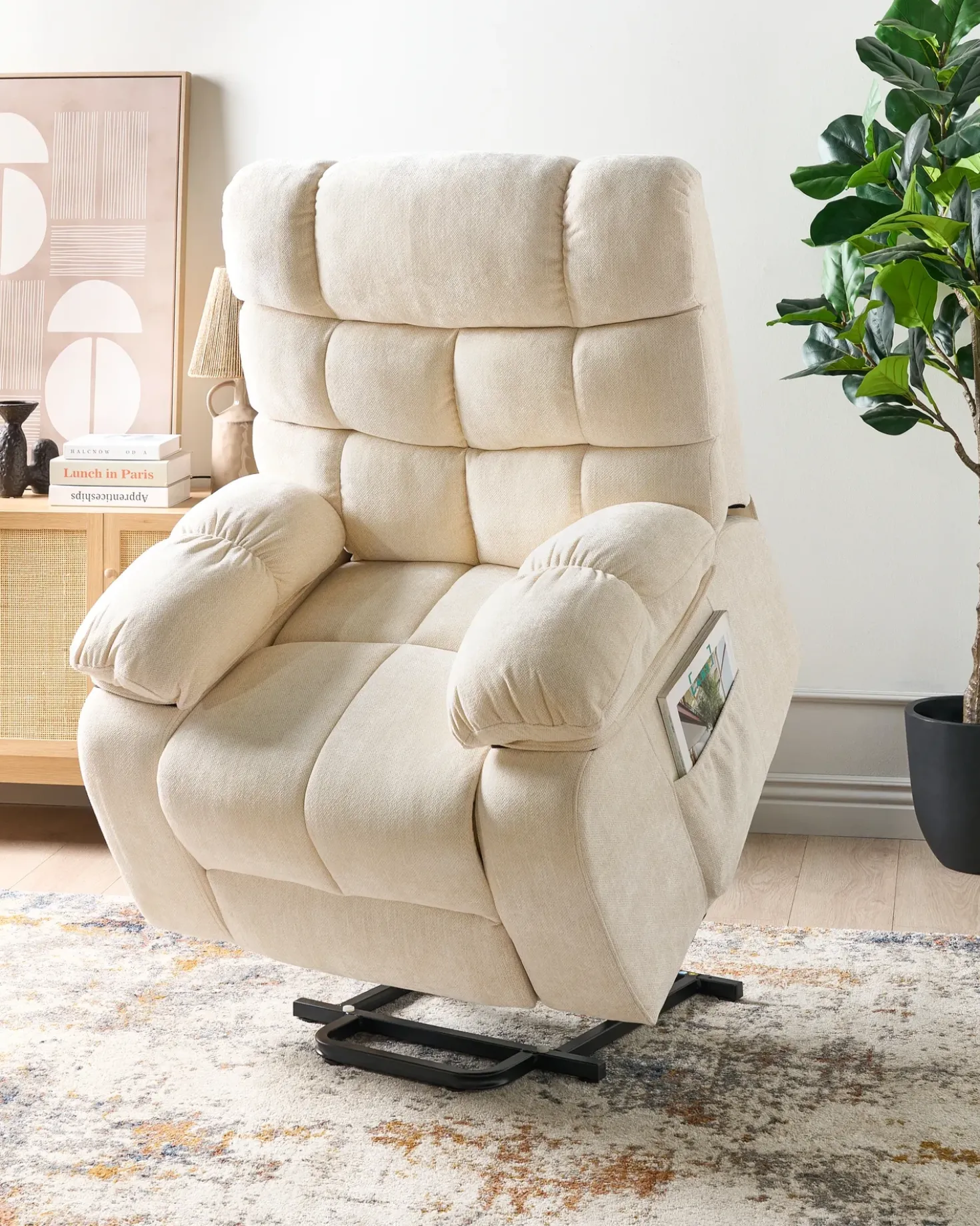 Sedia reclinabile elettrica ARES Poggiapiedi a scomparsa Tessuto Beige chiaro