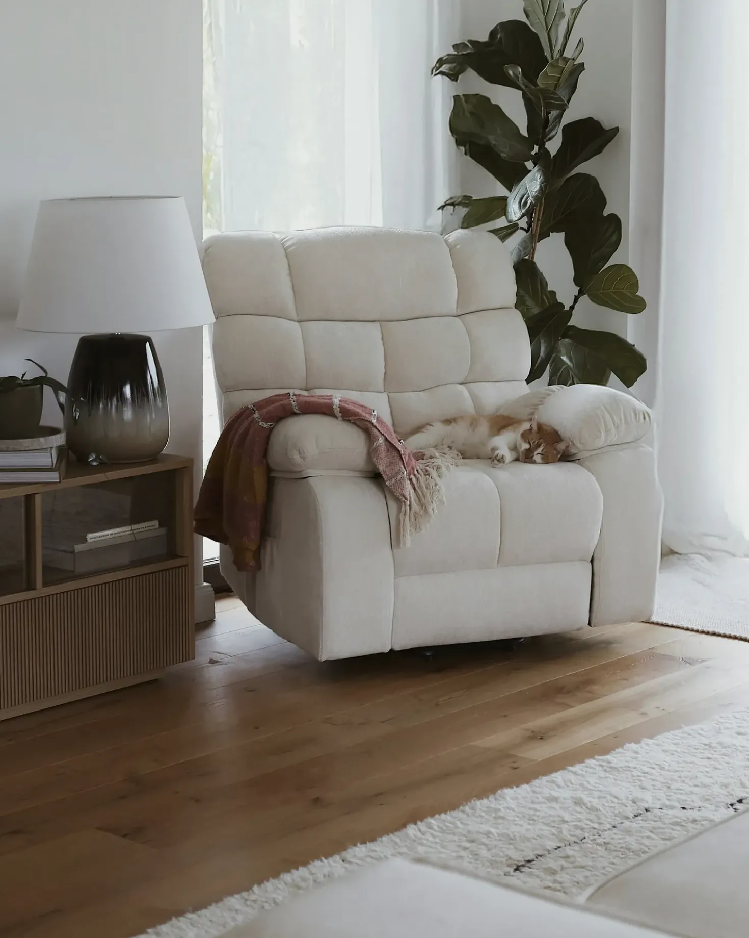 Sedia reclinabile elettrica ARES Poggiapiedi a scomparsa Tessuto Beige chiaro