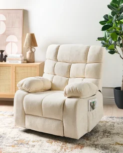 Sedia reclinabile elettrica ARES Poggiapiedi a scomparsa Tessuto Beige chiaro