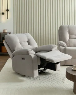 Sedia reclinabile elettrica BERGEN Poggiapiedi a scomparsa Velluto Beige chiaro