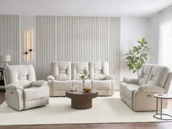 Sedia reclinabile elettrica BERGEN Poggiapiedi a scomparsa Velluto Beige chiaro