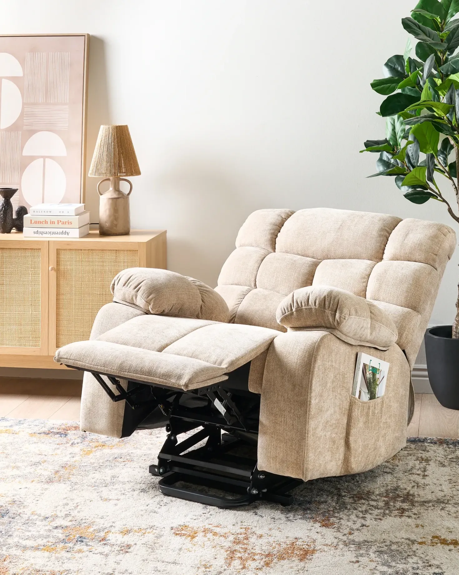 Sedia reclinabile elettrica ARES Poggiapiedi a scomparsa Tessuto Beige