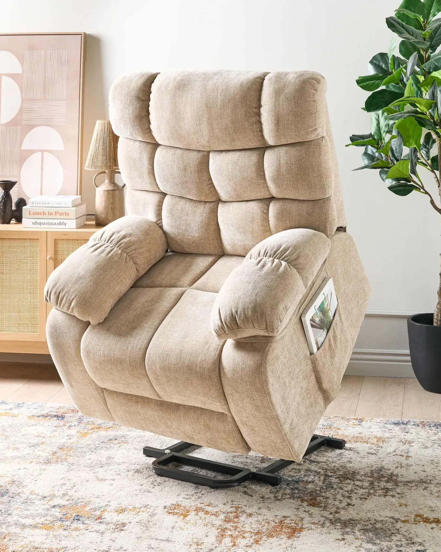 Sedia reclinabile elettrica ARES Poggiapiedi a scomparsa Tessuto Beige