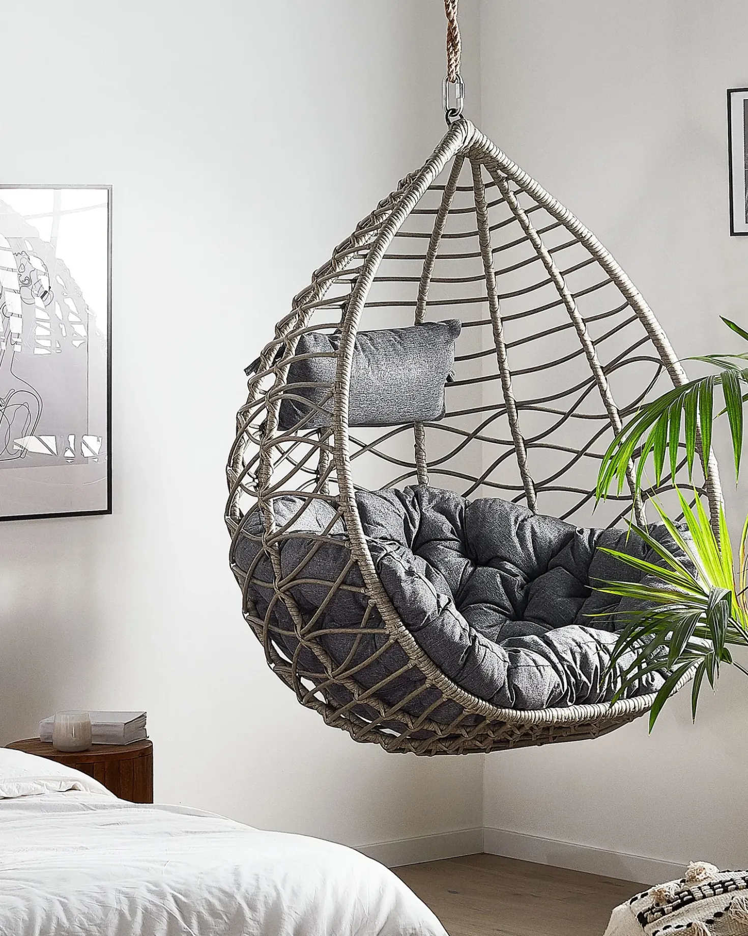 Sedia sospesa da fissare al soffitto ARSITA Rattan sintetico (PE) Grigio