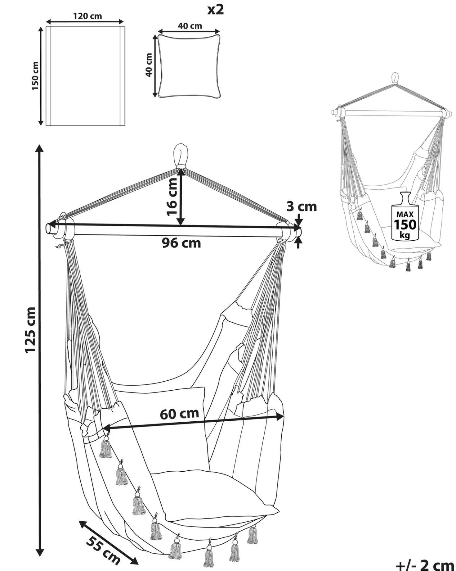 Sedia sospesa da fissare al soffitto VARENA Cotone Arancione