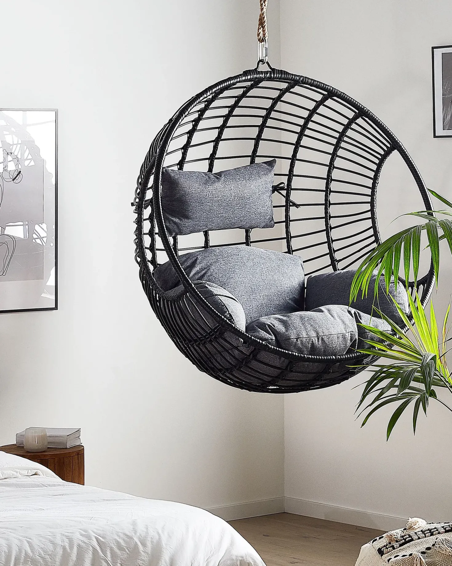 Sedia sospesa da fissare al soffitto ASPIO Rattan sintetico (PE) Nero