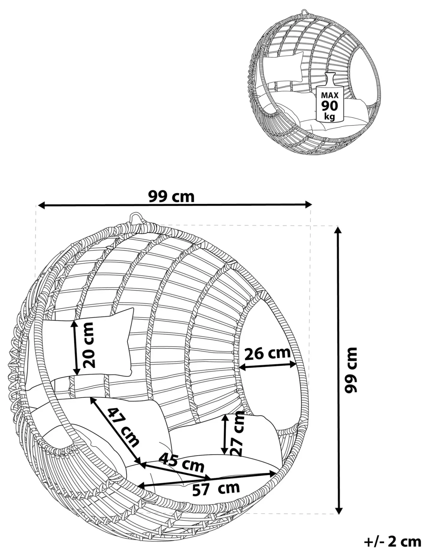 Sedia sospesa da fissare al soffitto ASPIO Rattan sintetico (PE) Naturale
