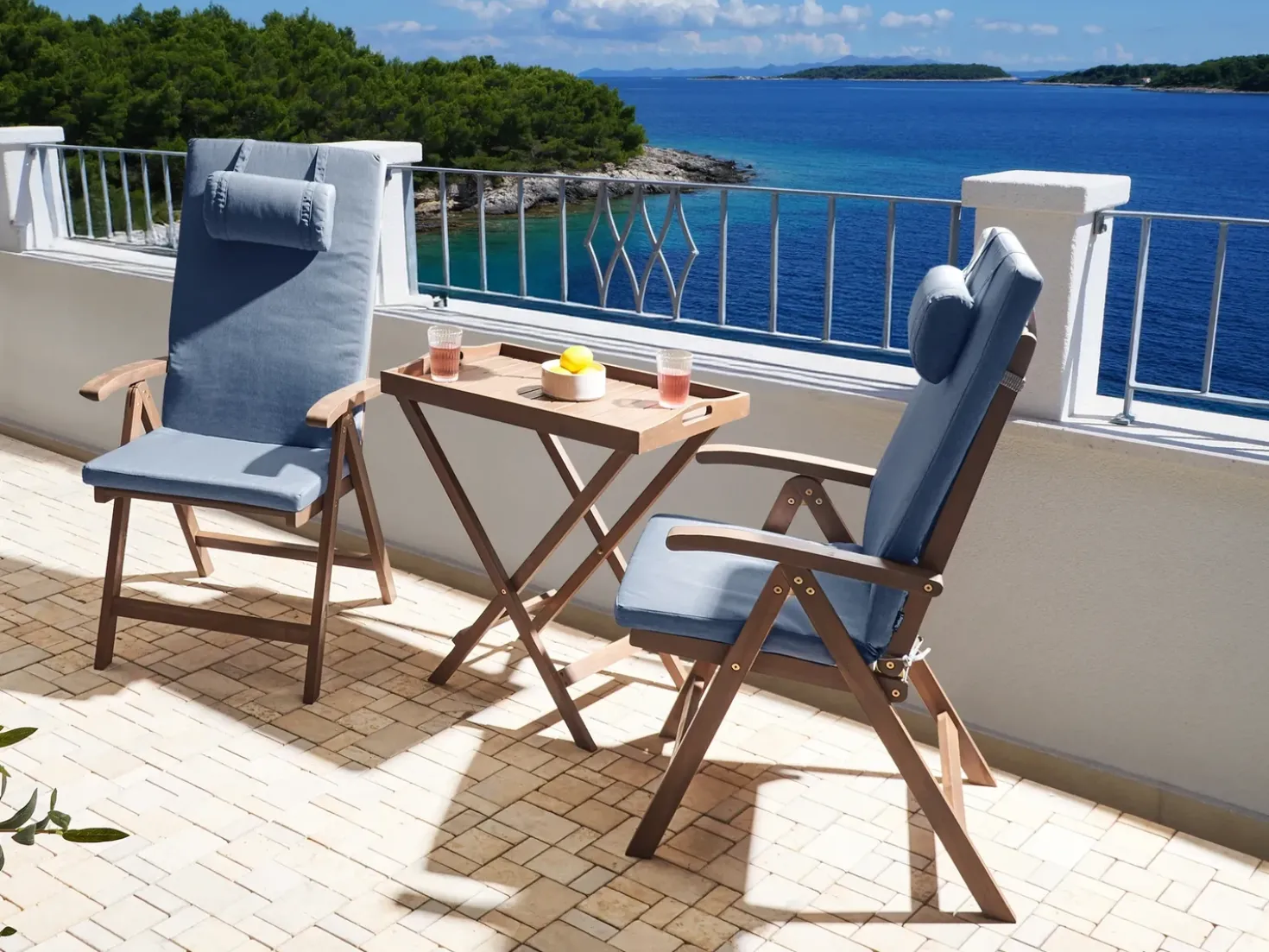 Set bistrot AMANTEA PREMIUM Legno d'acacia Blu