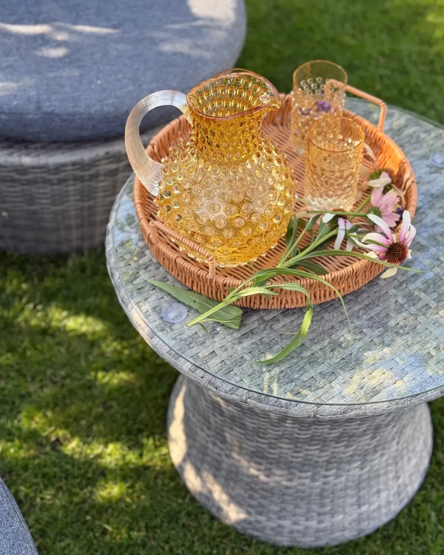 Set bistrot con cuscini CAPRI Rattan sintetico (PE) Grigio