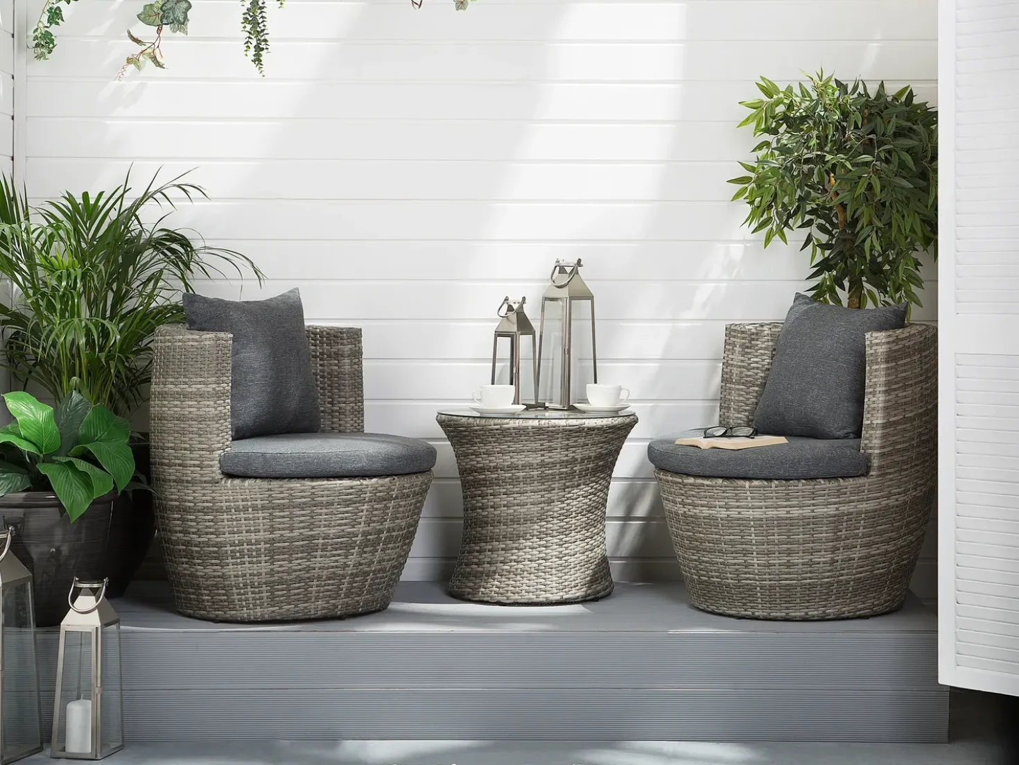 Set bistrot con cuscini CAPRI Rattan sintetico (PE) Grigio