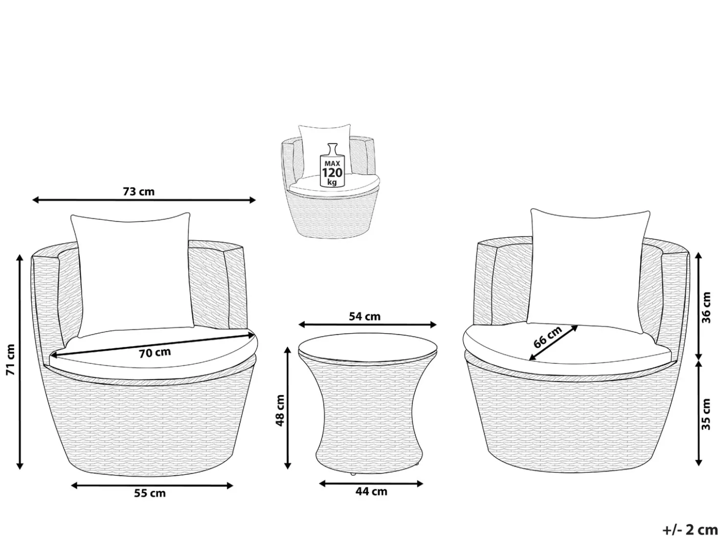 Set bistrot con cuscini CAPRI Rattan sintetico (PE) Grigio