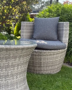 Set bistrot con cuscini CAPRI Rattan sintetico (PE) Grigio