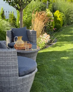 Set bistrot con cuscini CAPRI Rattan sintetico (PE) Grigio