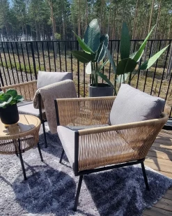Set bistrot con cuscini GARGANO Rattan sintetico (PE) Marrone chiaro