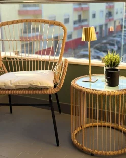 Set bistrot con cuscini LABICO Rattan sintetico (PE) Marrone chiaro