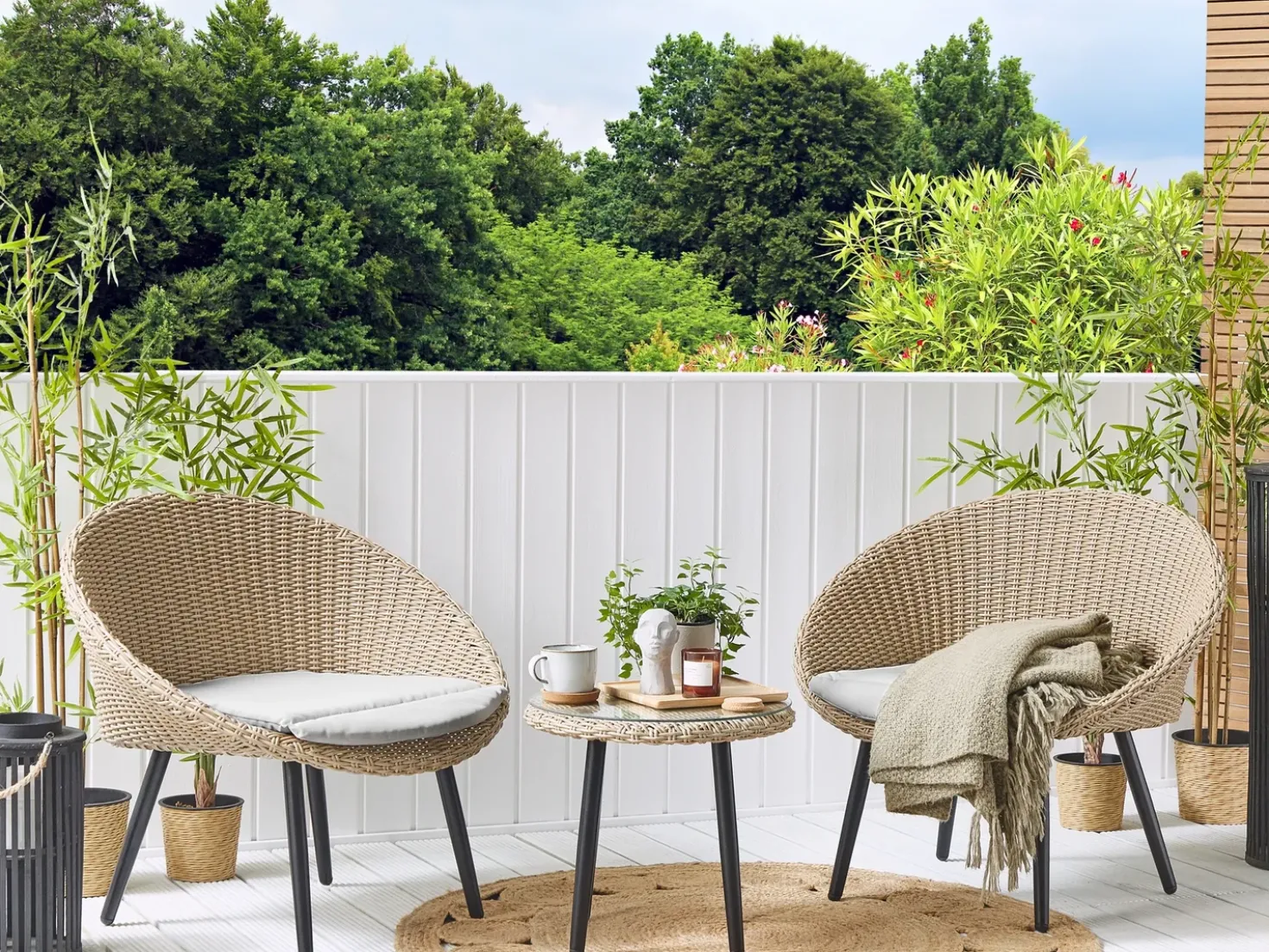 Set bistrot con cuscini ORTIGIA Rattan sintetico (PE) Beige chiaro Beige