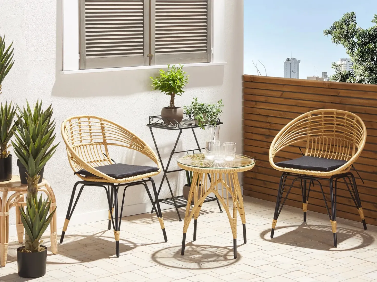 Set bistrot con cuscini PELLARO Rattan sintetico (PE) Nero