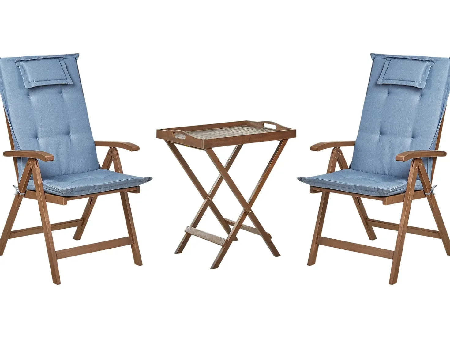Set bistrot con cuscini Pieghevole AMANTEA Legno d'acacia Blu