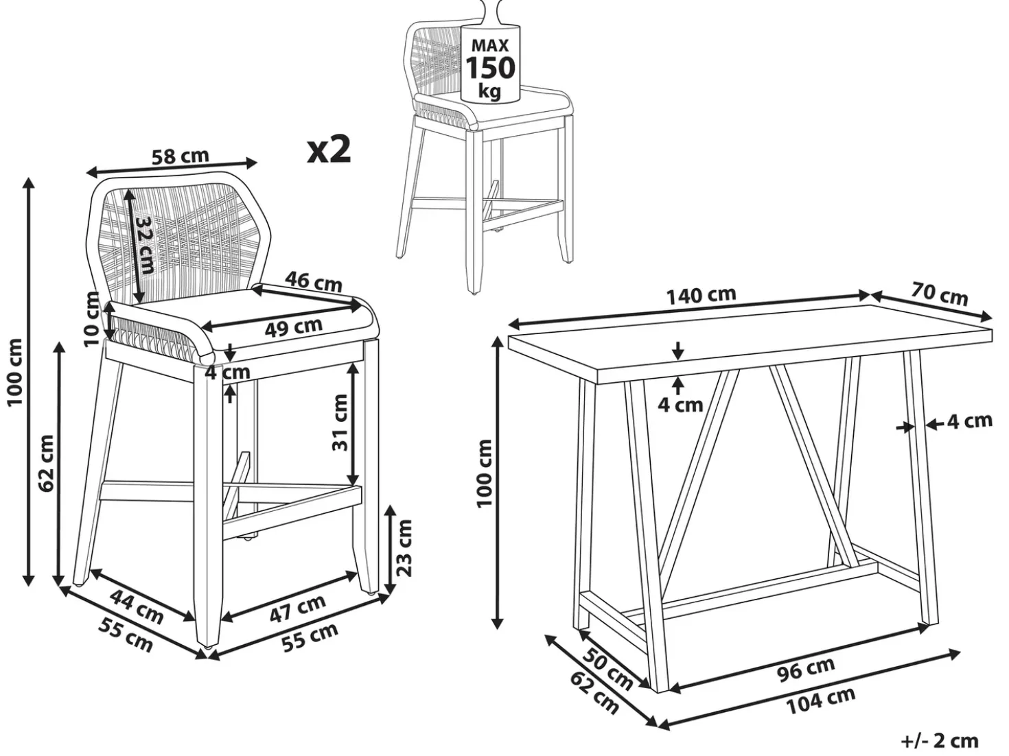 Set bistrot con cuscini TALAMONE Legno d'acacia Grigio