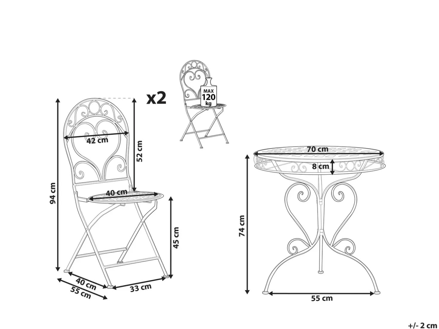 Set bistrot Pieghevole ALBINIA Metallo Rosa