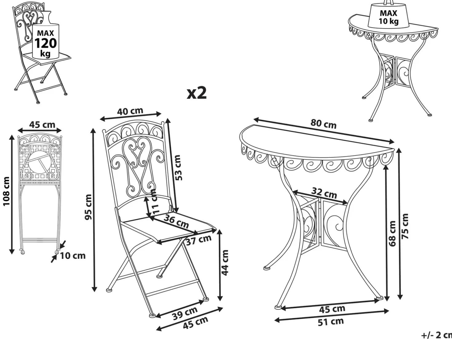 Set bistrot Pieghevole JUINA Metallo Beige chiaro