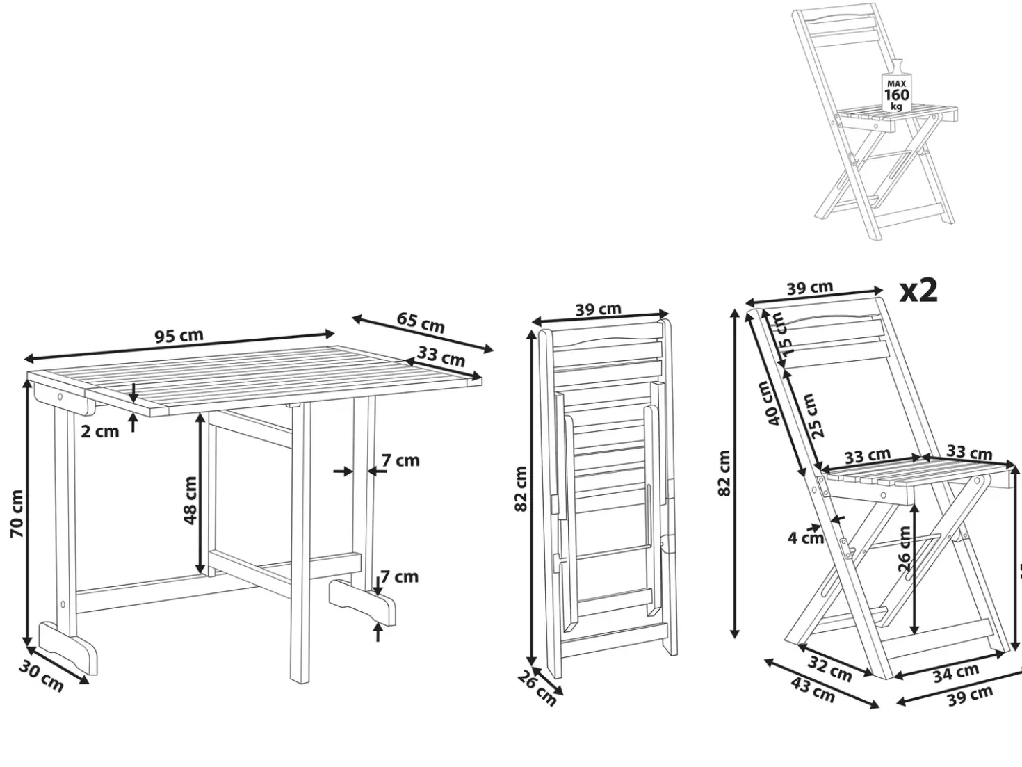 Set bistrot Pieghevole LENOLA Legno d'acacia Marrone