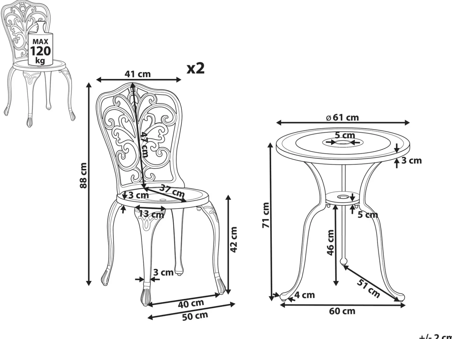 Set bistrot TRIORA/DASCIO Metallo Bianco sporco