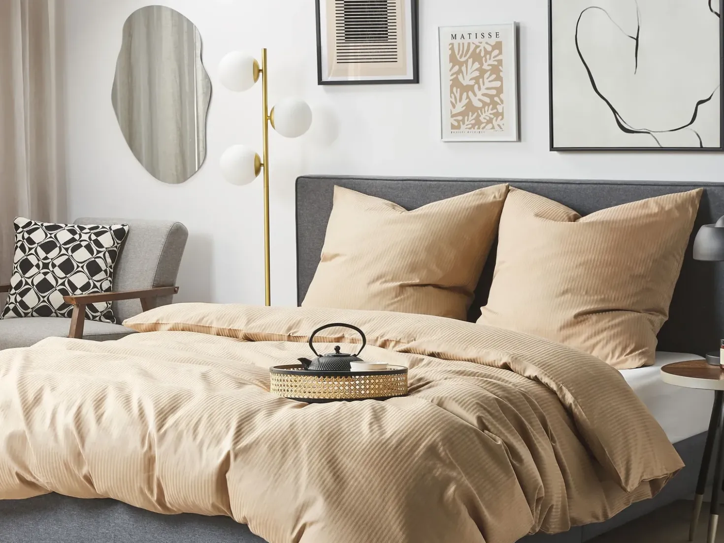 Set Copripiumino AVONDALE Raso di Cotone 135 x 200 cm Beige