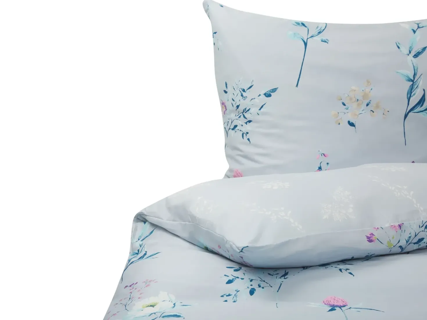 Set Copripiumino EVERGREEN Raso di Cotone 135 x 200 cm Azzurro