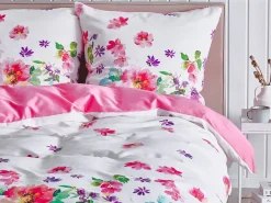 Set Copripiumino LARYNHILL Raso di Cotone 155 x 220 cm Rosa