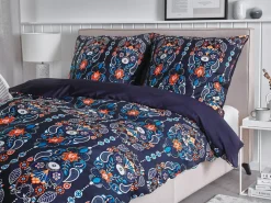 Set Copripiumino MADRONA Raso di Cotone 155 x 220 cm Blu scuro