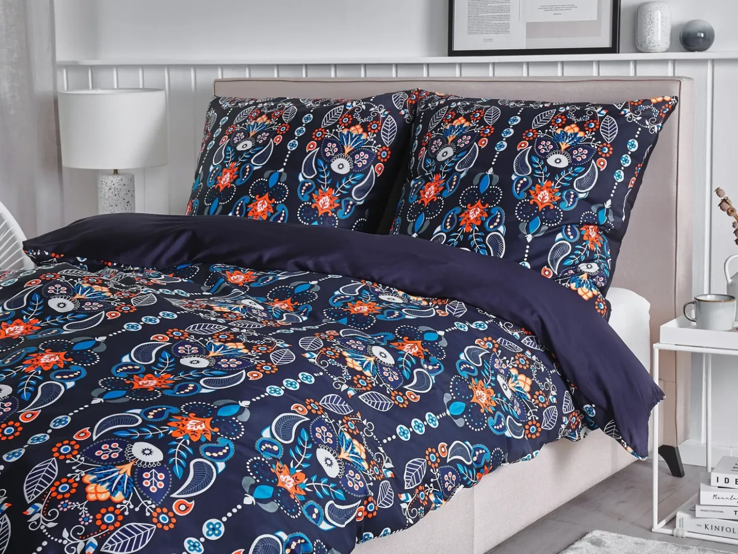 Set Copripiumino MADRONA Raso di Cotone 155 x 220 cm Blu scuro