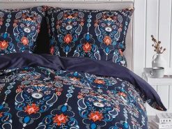 Set Copripiumino MADRONA Raso di Cotone 155 x 220 cm Blu scuro