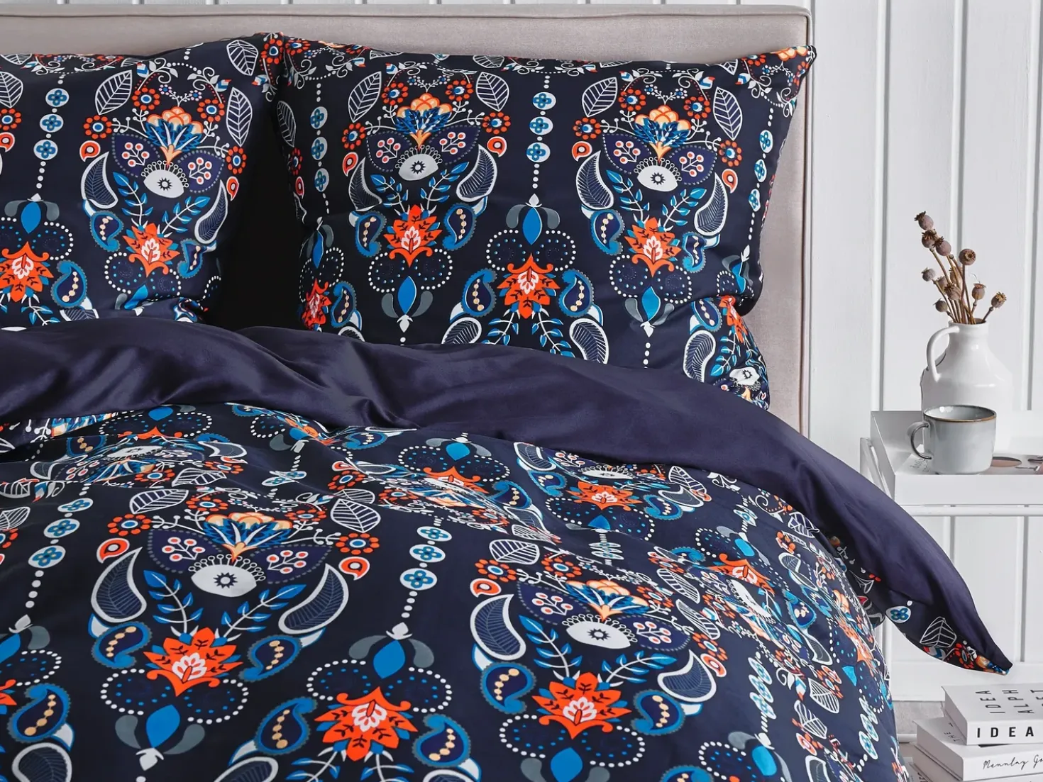 Set Copripiumino MADRONA Raso di Cotone 155 x 220 cm Blu scuro