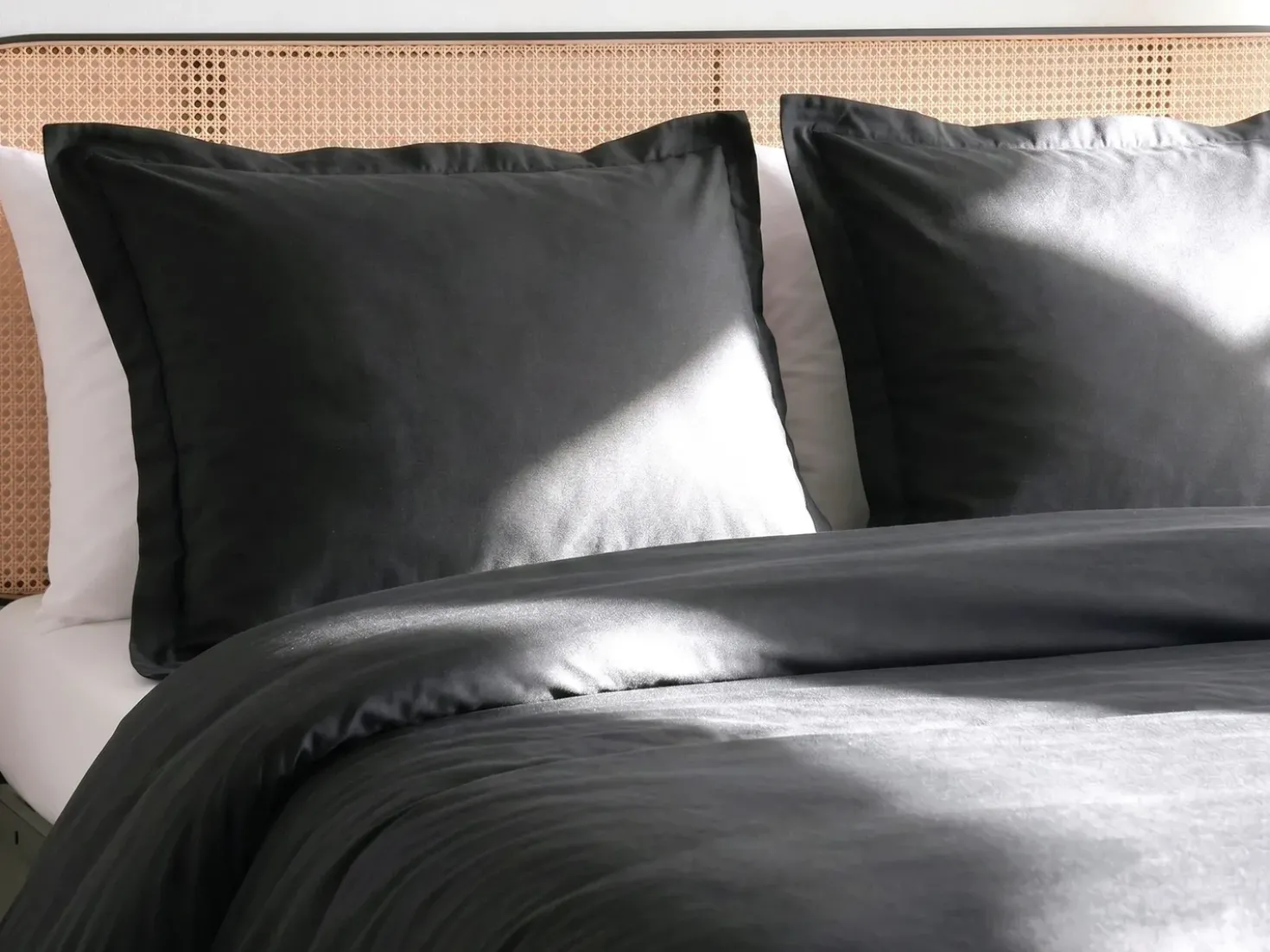 Set Copripiumino PARKROSE Raso di Cotone 220 x 240 cm Nero