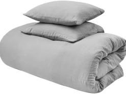 Set Copripiumino SUMNER Mussola di cotone 220 x 240 cm Grigio chiaro
