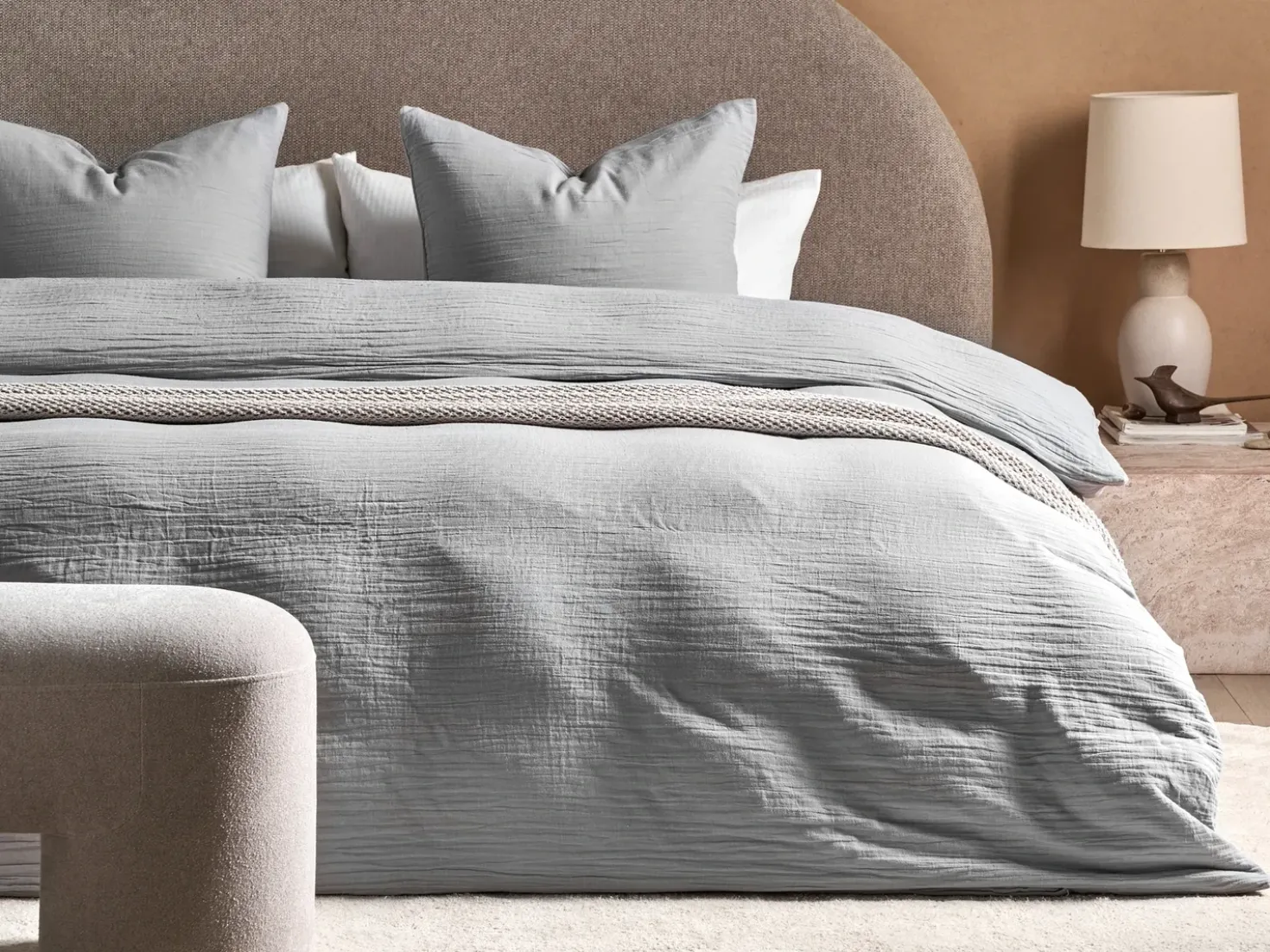 Set Copripiumino SUMNER Mussola di cotone 220 x 240 cm Grigio chiaro