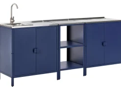Set cucina da esterno 3 elementi con lavello VILAMA Metallo Blu