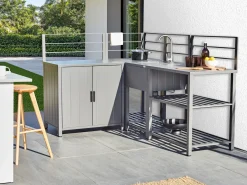 Set cucina da esterno 4 elementi con lavello VIGGIANO Metallo Grigio