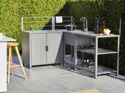 Set cucina da esterno 4 elementi con lavello VIGGIANO Metallo Grigio