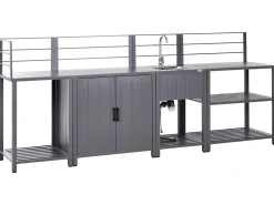 Set cucina da esterno 4 elementi con lavello VIGGIANO Metallo Grigio