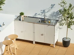 Set cucina da esterno 2 elementi con lavello VILAMA Metallo Bianco