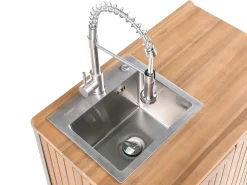 Set cucina da esterno 3 elementi con lavello IVREA Legno di acacia certificato Marrone/Argento
